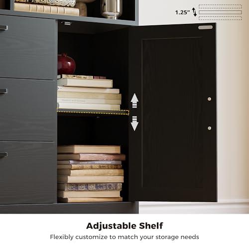 Bookshelf, 70.9 Inch Tall Bookcase, Black Book Shelf with Doors and 3 Drawers, 3-Tier Bookshelves with 6 Open Cubes for Home Office, Living Room, Study