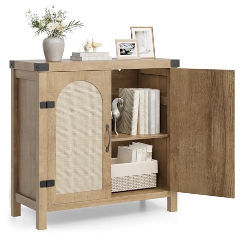 GAOMON Rattan Sideboard Buffet Cabinets with Storage, Farmhouse Storage Cabinet, Wooden Coffee Bar Cabinet for Kitchen, Dining Room, Living Room, Natural