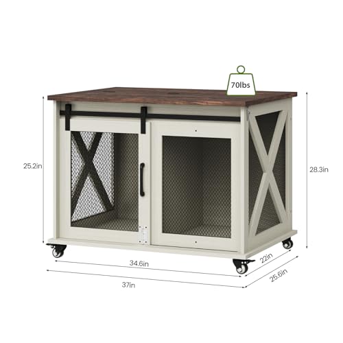 37'' Dog Crate Furniture, Flip Top Dog Kennel with Sliding Barn Door, view 8