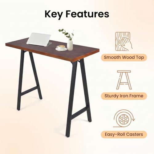 Industrial Rustic 41.3" Height Solid Pine Wood Top Pub Bar Table Bar Height Kitchen Dining Room Table Modern Narrow Long Sofa Table Coffee Table