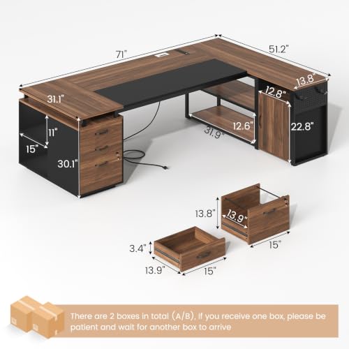 71" Executive Desk with Lockable File Cabinet, view 9