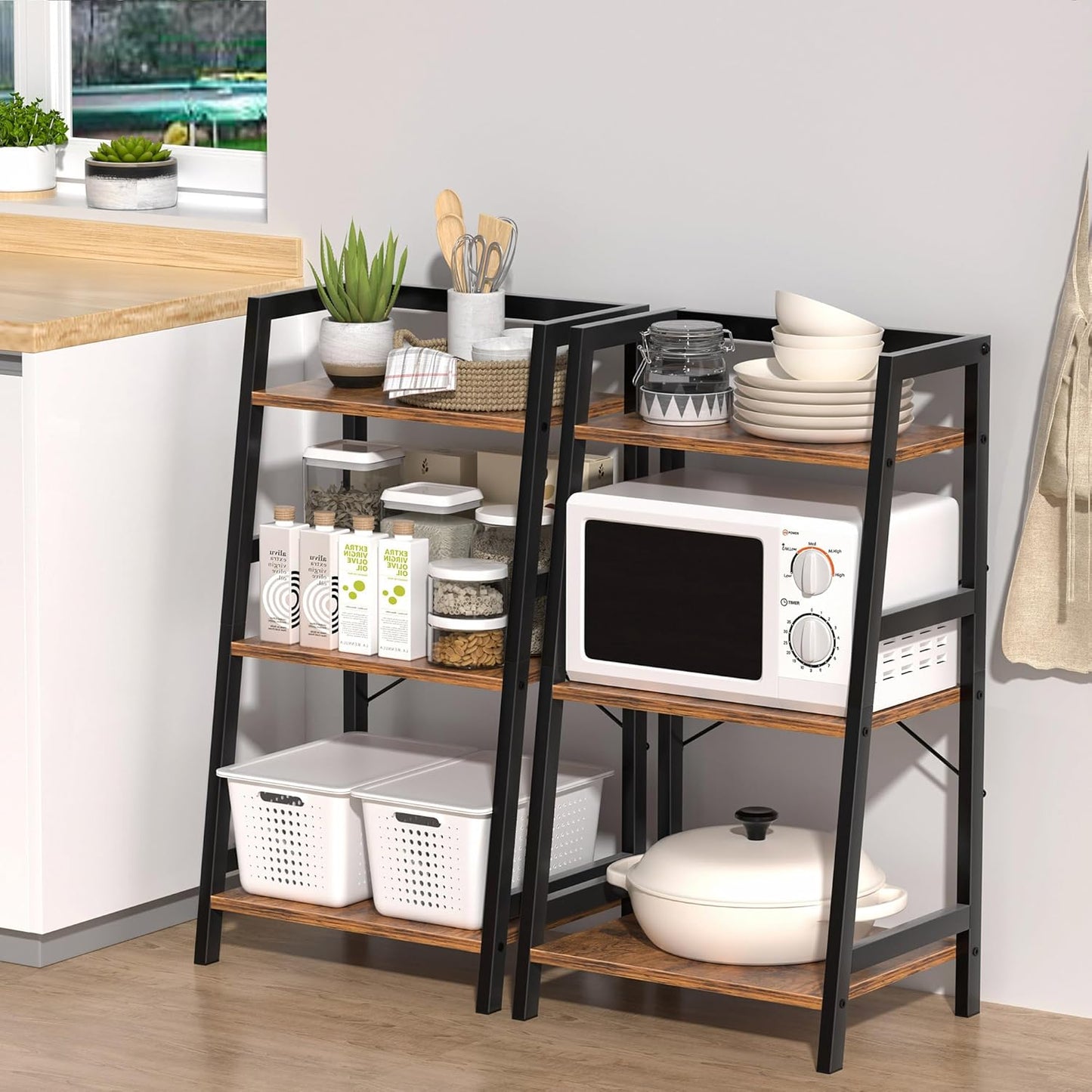 3-Tier Bookshelf, Ladder Shelf for Small Spaces, Industrial Short Bookshelf, Small Bookcase for Living Room, Bedroom, Home Office, Kitchen, 11.8 "D X 16.5" W X 31.3 "H, Rustic Brown