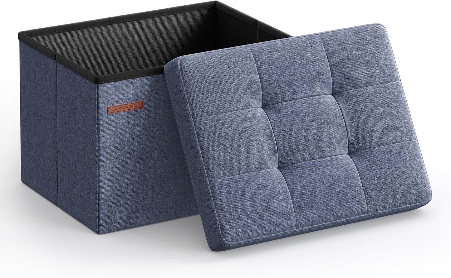 MAZIE Collection - Small Folding Storage Ottoman, Foot Rest Stool, 12.2 X 16.1 X 12.2 Inches, 286 Lb Load Capacity, for Living Room, Bedroom, Home Office, Dorm, Ink Black ULSF102B01