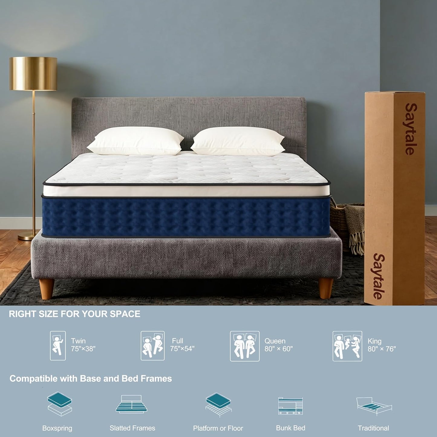 14 Inch King Size Mattress Hybrid Mattress Gel Memory Foam Individual Pocket Springs King Mattress Pressure Relief Motion Isolation Medium Firm Certipur US Certified Fiberglass Free