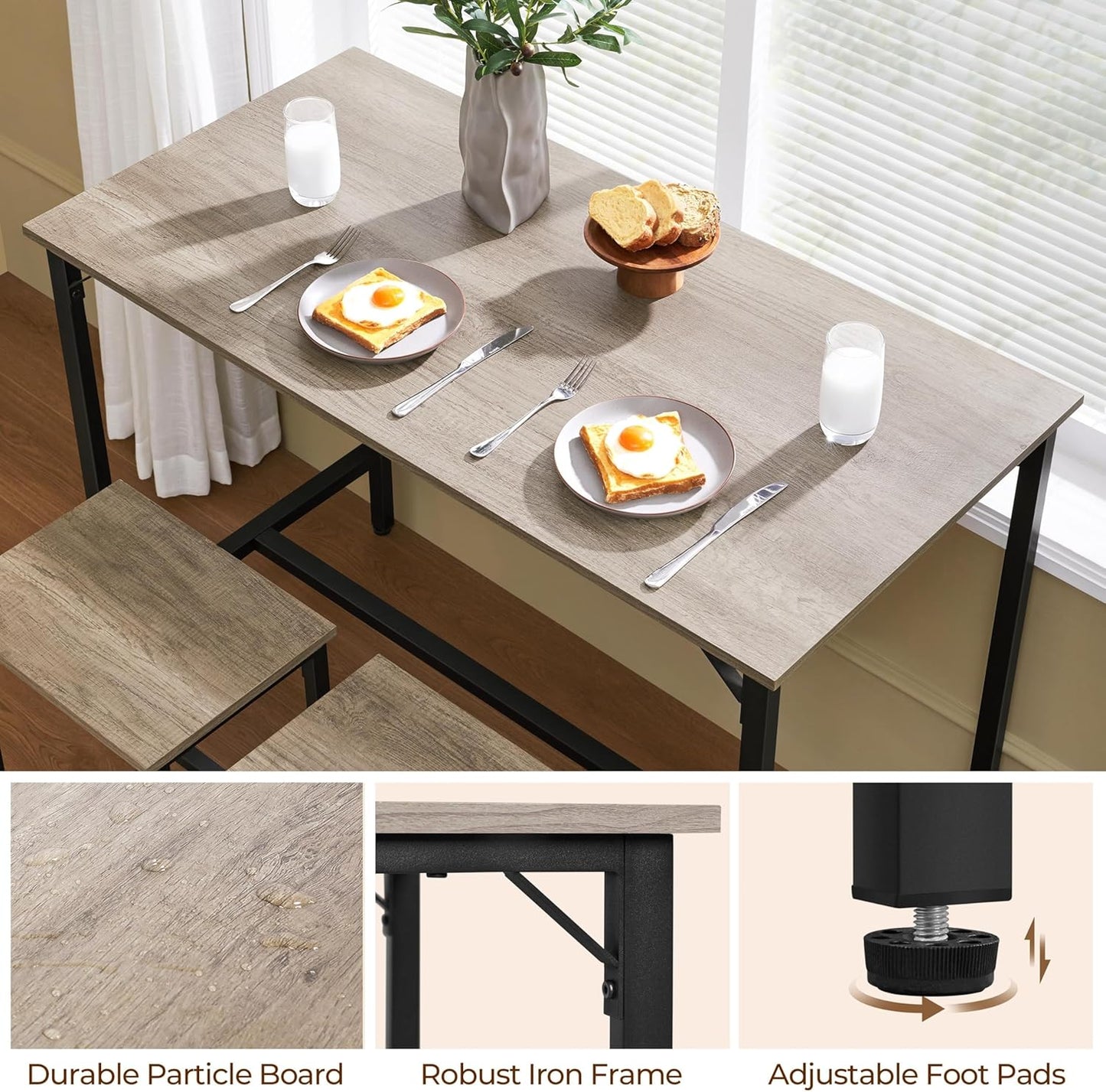 3 Piece Dining Table Set, 47.5" Industrial Pub Table Set, Counter Height Kitchen Table with Bar Stools Set of 2, for Small Space, Apartment