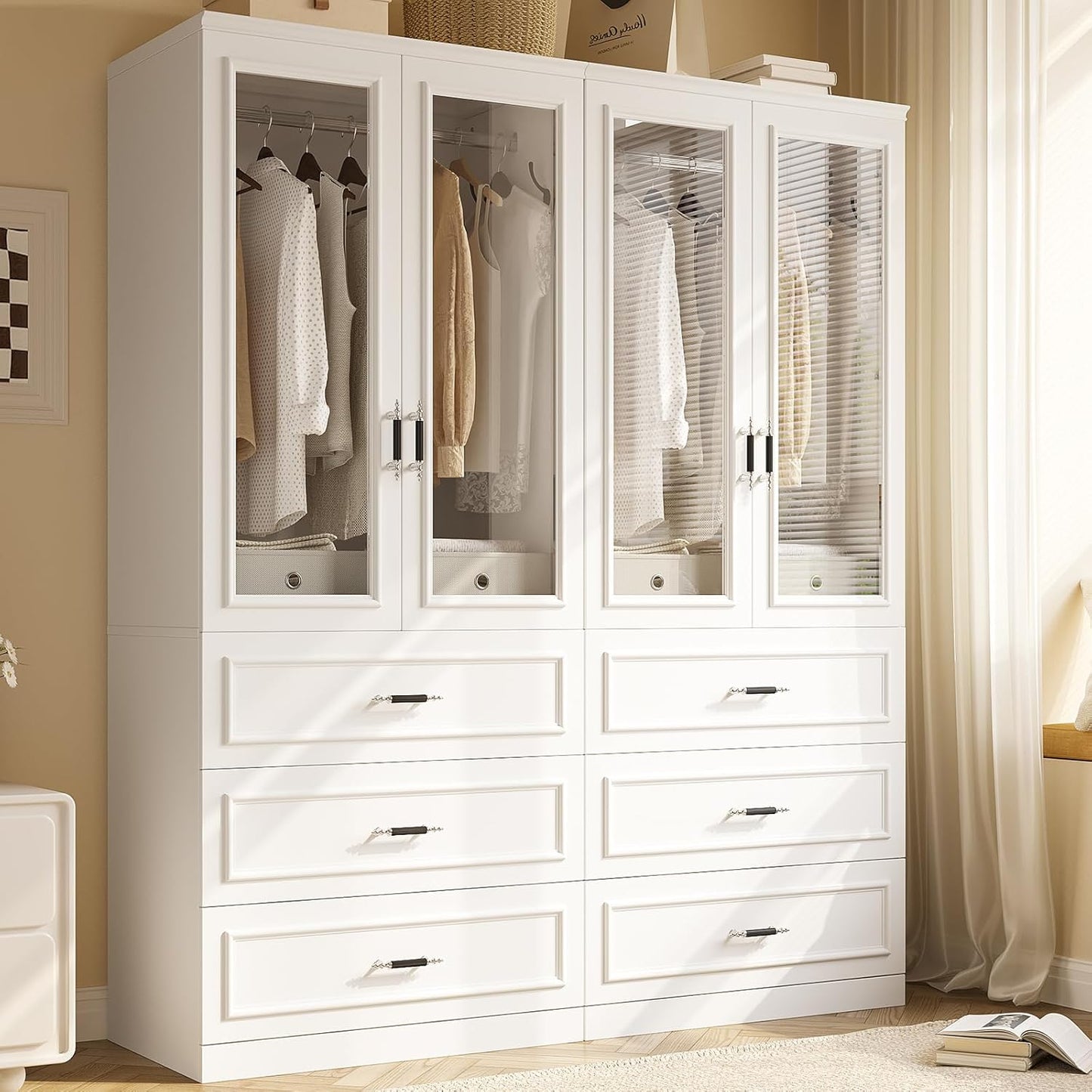 Armoire Wardrobe Closet with 2 Door & 3 Drawers, 74.8" Large Wardrobe Cabinet with Hanging Rod, Freestanding Modern Bedroom Armoire Storage Cabinet, White