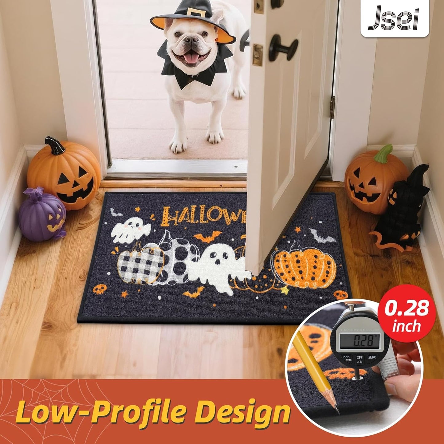 Halloween Holiday Doormat, 17''X30'' Non-Slip Ghost and Pumpkins Decorative Welcome Mats for Floor, Low-Profile Entryway Rugs Washable, Pumpkins Party Pattern