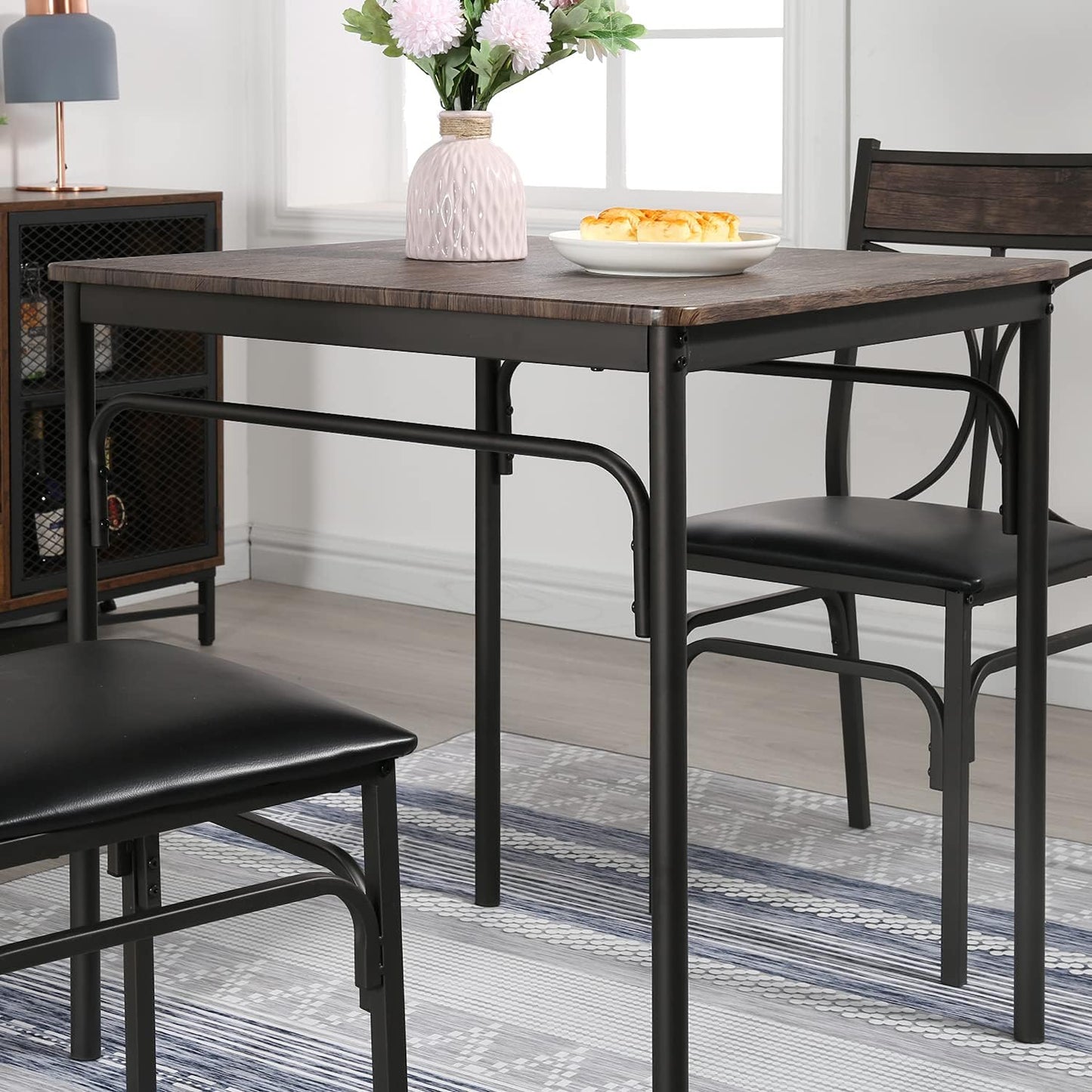 Kitchen Dining Room Table Set with 2 Chairs for Small Space, Apartment,Metal Steel Frame