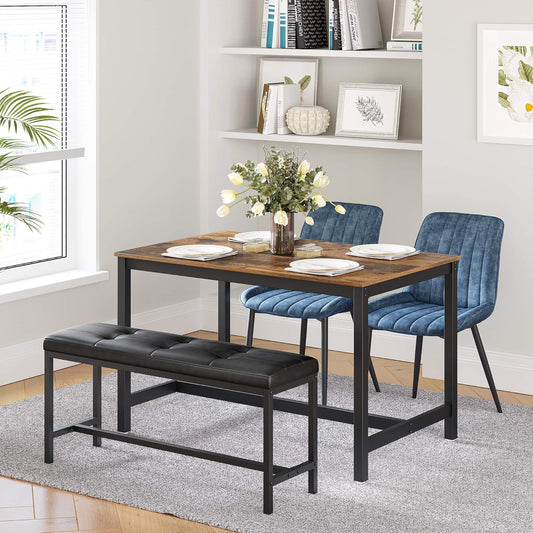 Dining Table Bench, Ottoman Bench with PU Leather Padded Seat, Steel Frame, 42.5 X 12.8 X 18.9 Inches, for Dining Room, Living Room, Hallway, Bedroom, Black UKTB034B81