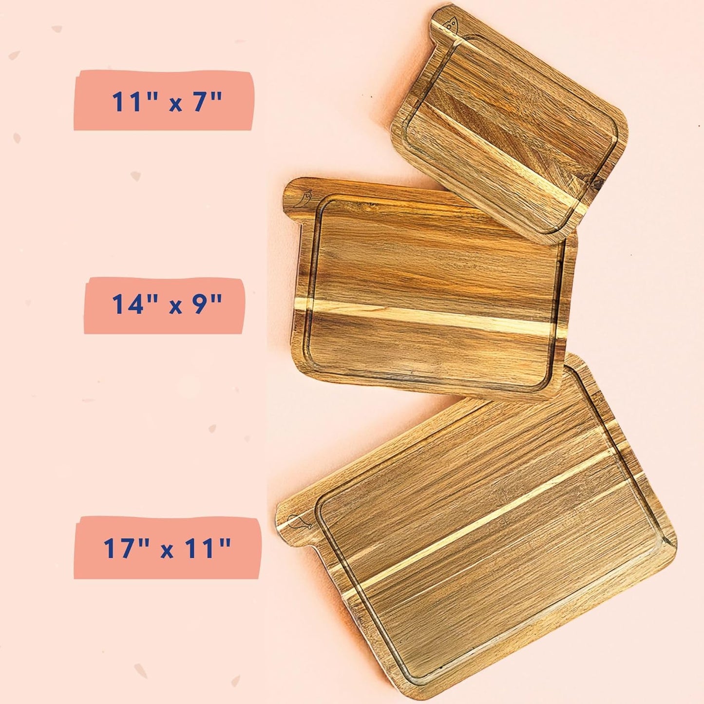 Non Toxic Cutting Boards - Cutting Board Set Free of Mineral Oil, Made of FSC Acacia Wood - Cutting Boards for Kitchen - Includes 3 Chopping Boards. by