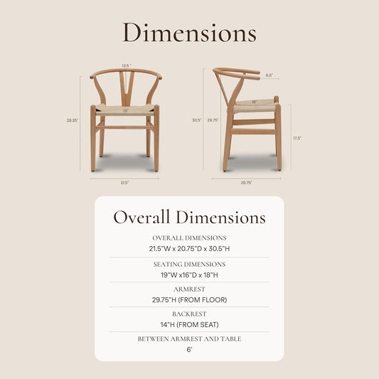 Weave Dining Chairs – Mid-Century Modern Wishbone Dining Chairs with Arms, Solid Wood Frame, Indoor Use – Natural – Set of 2 - Ideal for Dining Room, Kitchen or Stylish Accent Setting