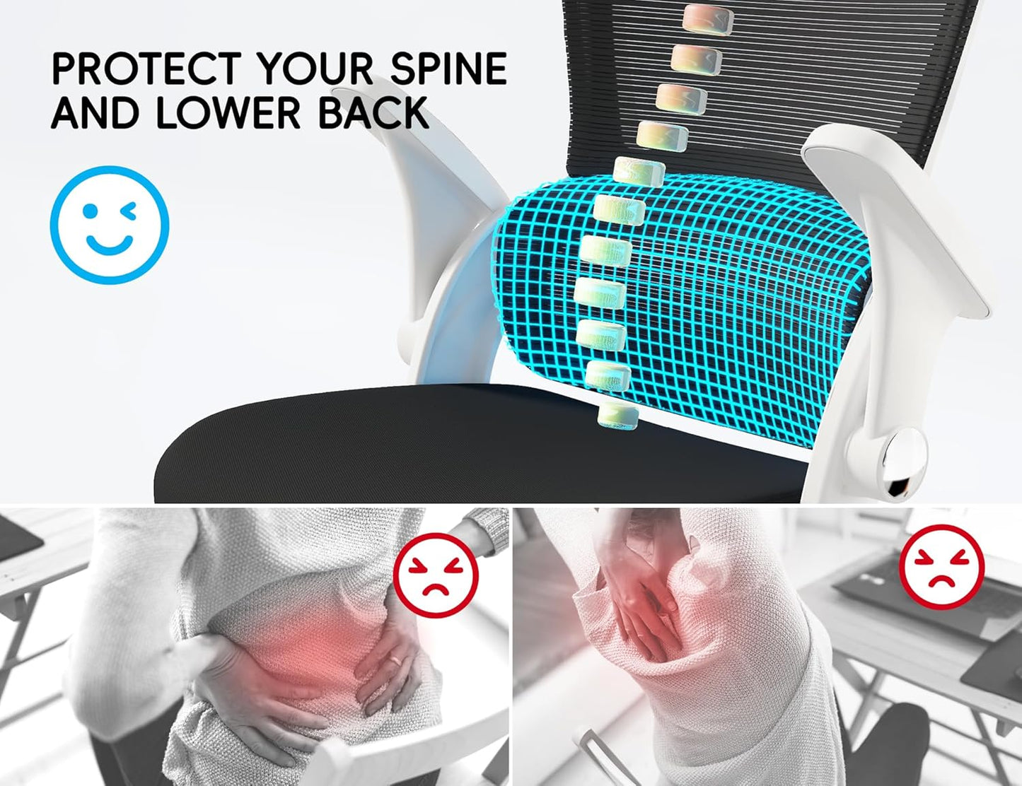 Office Chair - Ergonomic Office Chair with Back Support, Computer Chair - Home Office Desk Chairs, 330Lbs Wide Seat Big and Tall Office Chairs with Headrest, Comfy Desk Chairs (White Black)