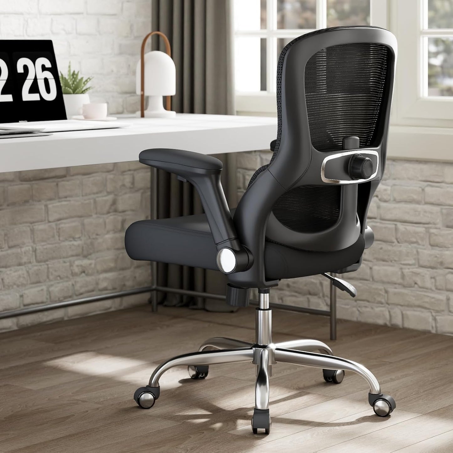 Office Chair Ergonomic Desk Chair Comfy: 400LBS Mesh Computer Chair Ergonomic Gaming Chairs with Wheels Adjustable Lumbar Support and Flip up Armrest-Swivel Executive Chairs Long Hours(Black)