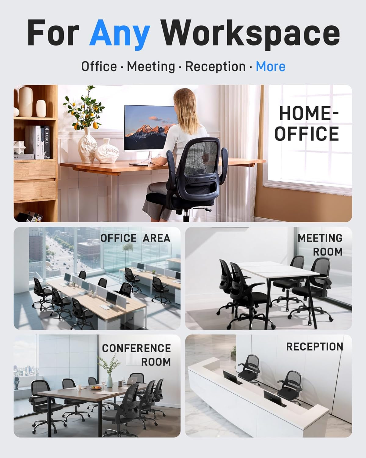 Ergonomic Mesh Office Chair for Home Office, Flip-Up Arms, Breathable Mesh Back & Thick Seat Cushion, Swivel Rolling Computer Desk Chair, BIFMA Certified, Supports 300 Lbs (Black Frame/Black Seat)