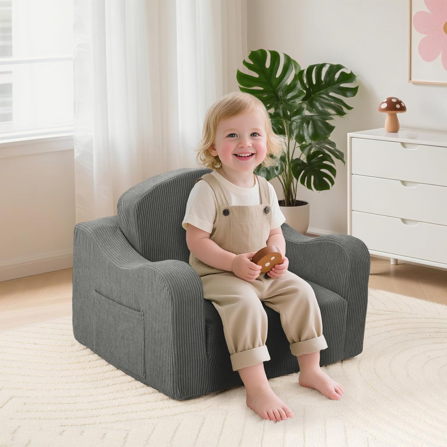 Comfy Toddler Chair for Kids, 2-In-1 Toddler Soft Plush Couch Fold Out, Convertible Kids Couch to Lounger, Baby Sofa for Boys and Girls, Pink