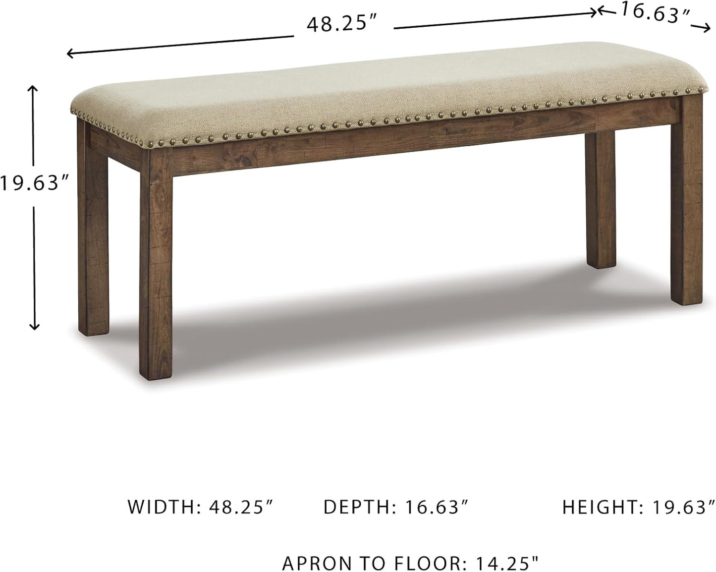 Moriville Casual Rustic Upholstered Dining Bench, Grey & Brown