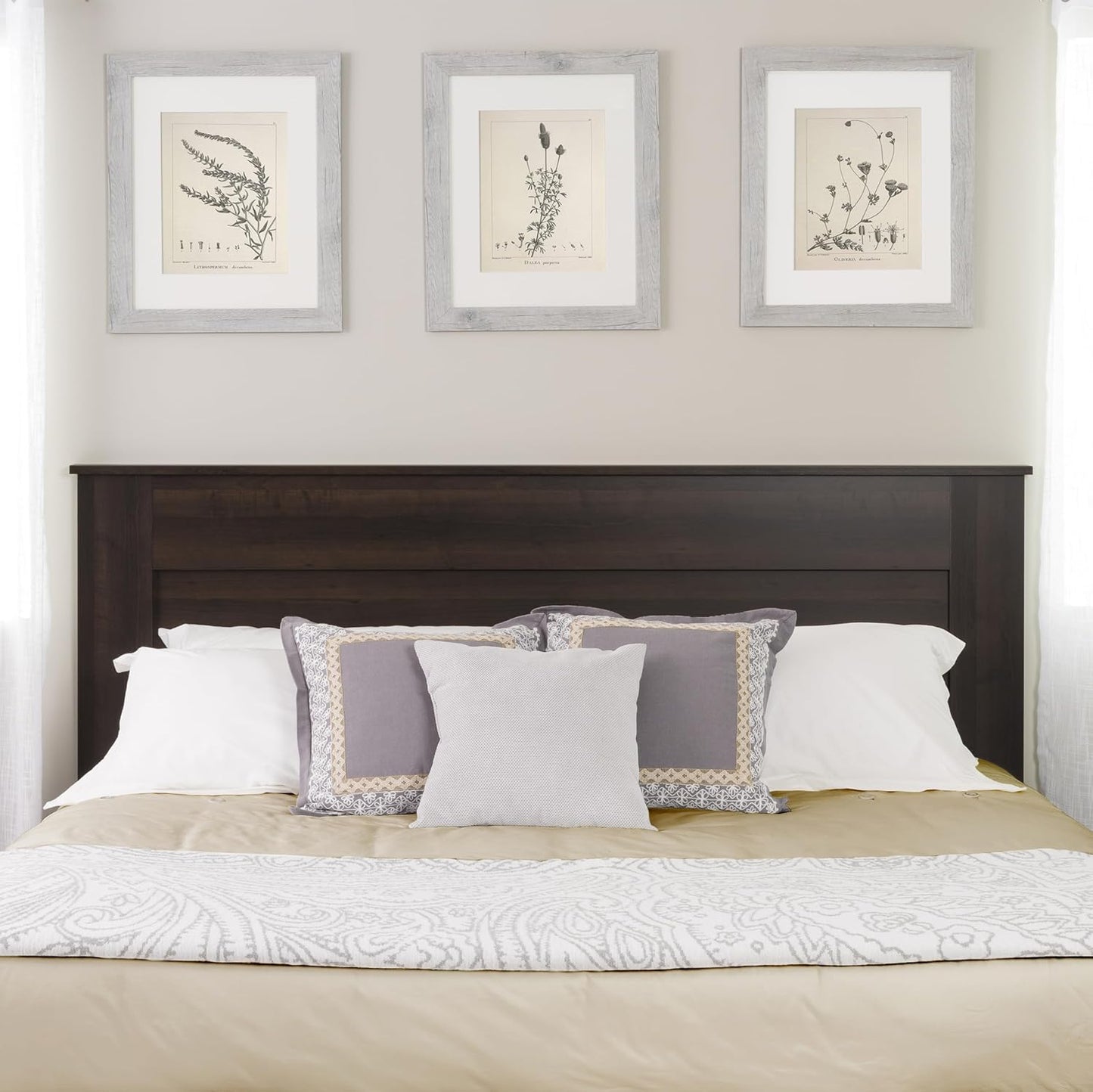 Stylish Flat Wood Panel Headboard for King Size Beds, Simplistic Wooden King Headboard 2.25" D X 81" W X 48" H, Espresso, EHFK-1301-1