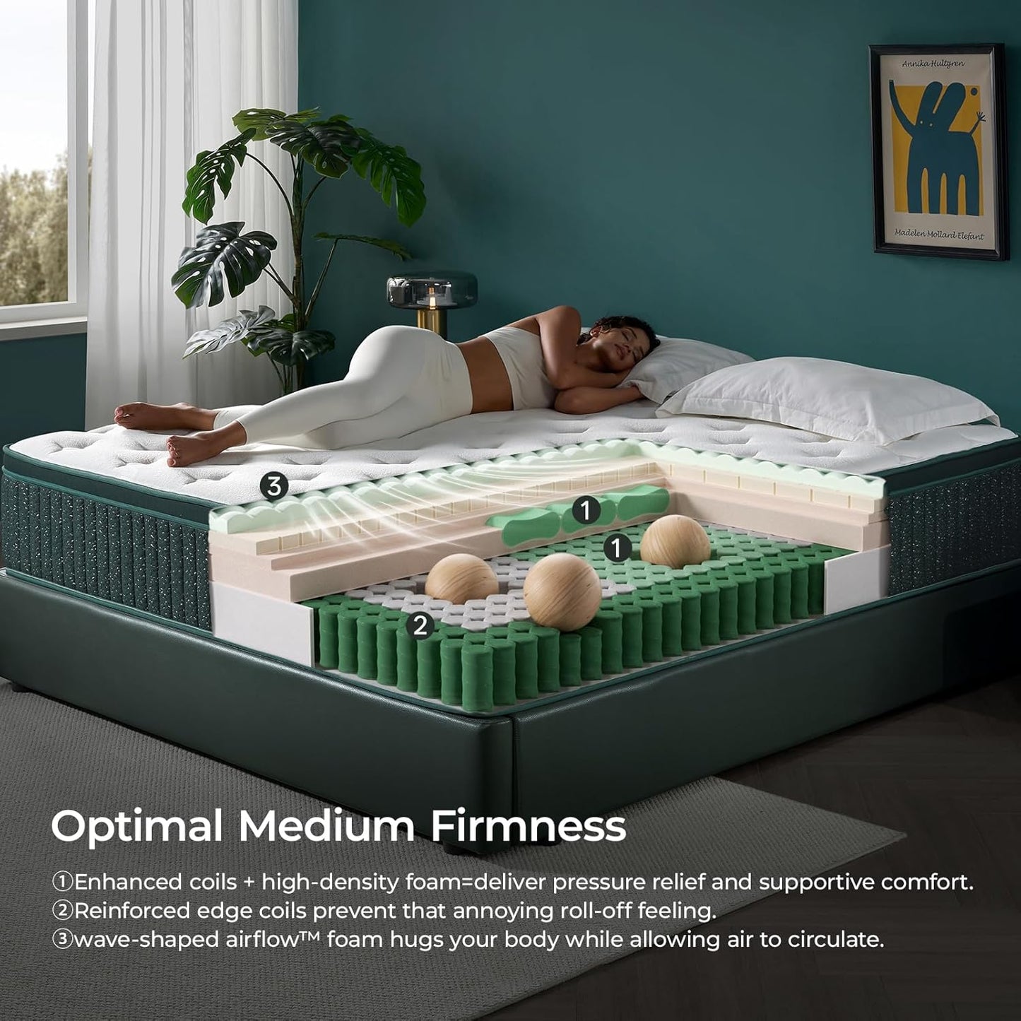 14 Inch Queen Hybrid Mattress – Gel Memory Foam & Pocket Springs – Cooling Comfort, Pressure Relief & Medium Firm Support