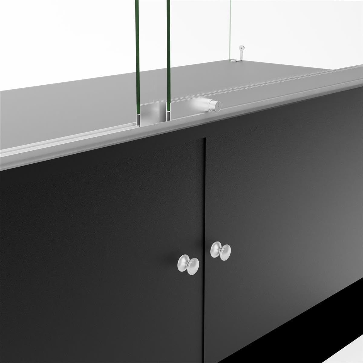 48 Inch Glass Display Cabinet with 3 Glass Shelves, Separate Storage Area in Base, Sliding Doors (Black)
