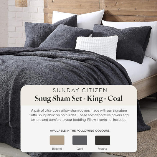 Snug Sham Set (Set of 2) – Ultra Soft Fluffy Pillow Shams, Decorative Bed Pillow Shams - Signature Snug Fabric, Hypoallergenic, Machine Washable - King Size (20.5" X 36.5") - Coal