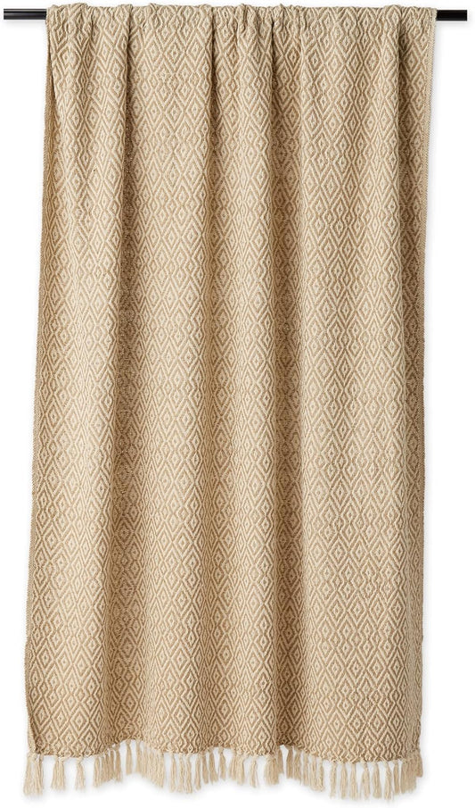 Rustic Farmhouse Double Diamond Woven Throw, 50X60, Stone