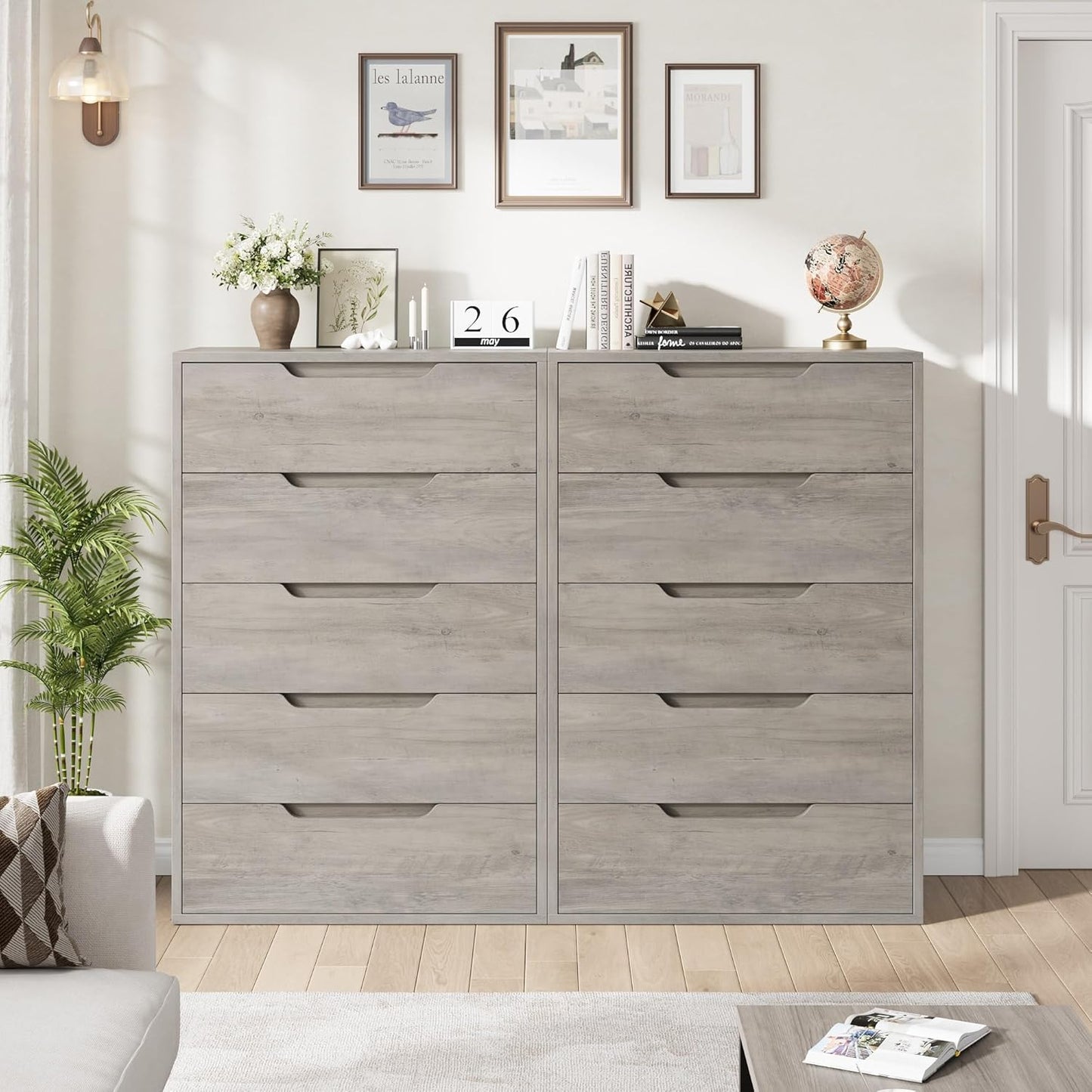 5 Dresser for Bedroom, 50.5" Tall Dresser, Freestanding Vertical Drawer with Storage, Wooden Closet Chest Storage for Living Room, Hallway, Entryway, Ash Grey