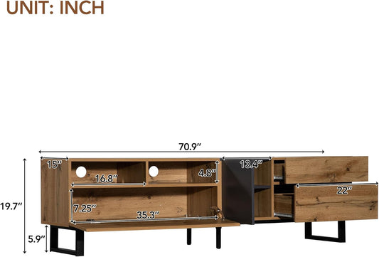 Modern TV Stand with 3 Cabinets & Open Shelves, Minimalist Wooden Entertainment Center for Tvs up to 80”, Sturdy TV Console for Living Room Bedroom Decor