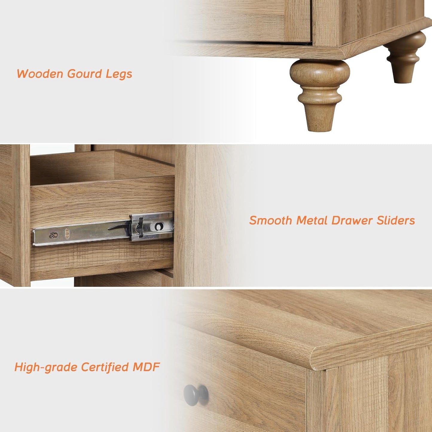 3 Piece Bedroom Set - Includes Farmhouse 7 Drawer Dresser, Set of 2 Bedside Tables with 3 Drawers, 3 Piece Dresser and Nightstand Sets, Oak