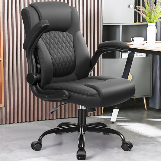 Leather Office Chair, PU Home Computer Desk Chairs with Ergonomic Back Support, 360°Swivel Free,Small Gaming Chair with Wheels and Adjustable Armrests, for Short People Use, Black