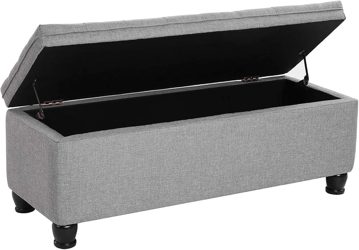 Storage Ottoman, Storage Bench, Tufted Entryway Bedroom Bench, 17.7 X 46.5 X 17.7 Inches, Hinges Easy Lid Operation, Wooden Legs, Linen-Look Cover, Loads 330 Lb, Light Gray ULOM070G02