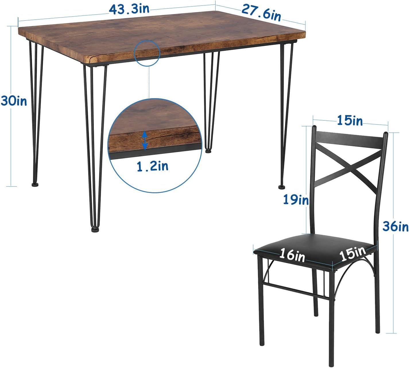 5-Piece Dining Table Set for Home Kitchen Small Space Breakfast Nook, 4 Faux Leather Metal Frame Chairs, Retro Brown