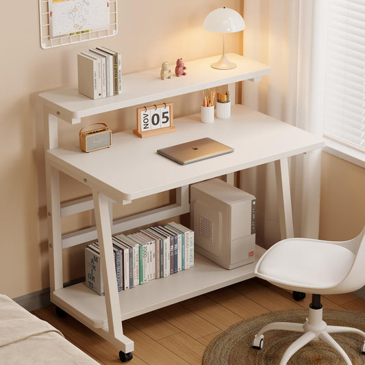 31.5 Inch Home Office Desk for Small Space,Rolling Computer Desk with Wheels,Student Study Table for Bedroom.