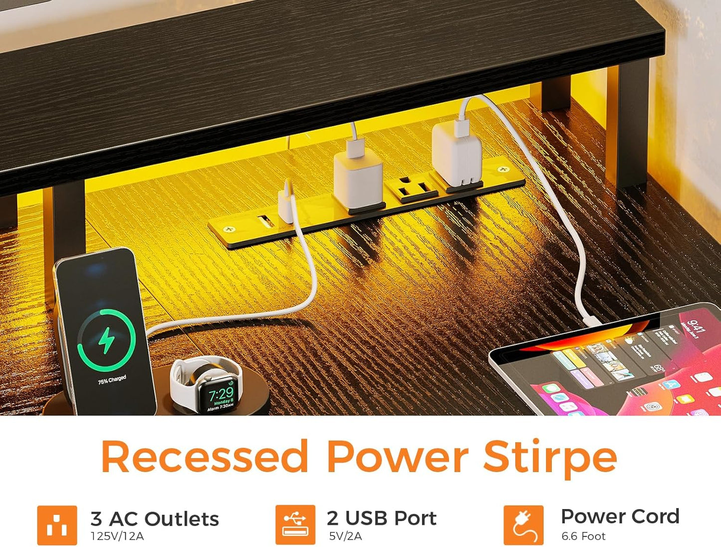 L Shaped Desk with File Drawer, 75" Reversible L Shaped Computer Desk with Power Outlet & LED Strip, Office Desk with Storage Shelves, Gaming Desk with Monitor Shelf, Corner Desk, Black