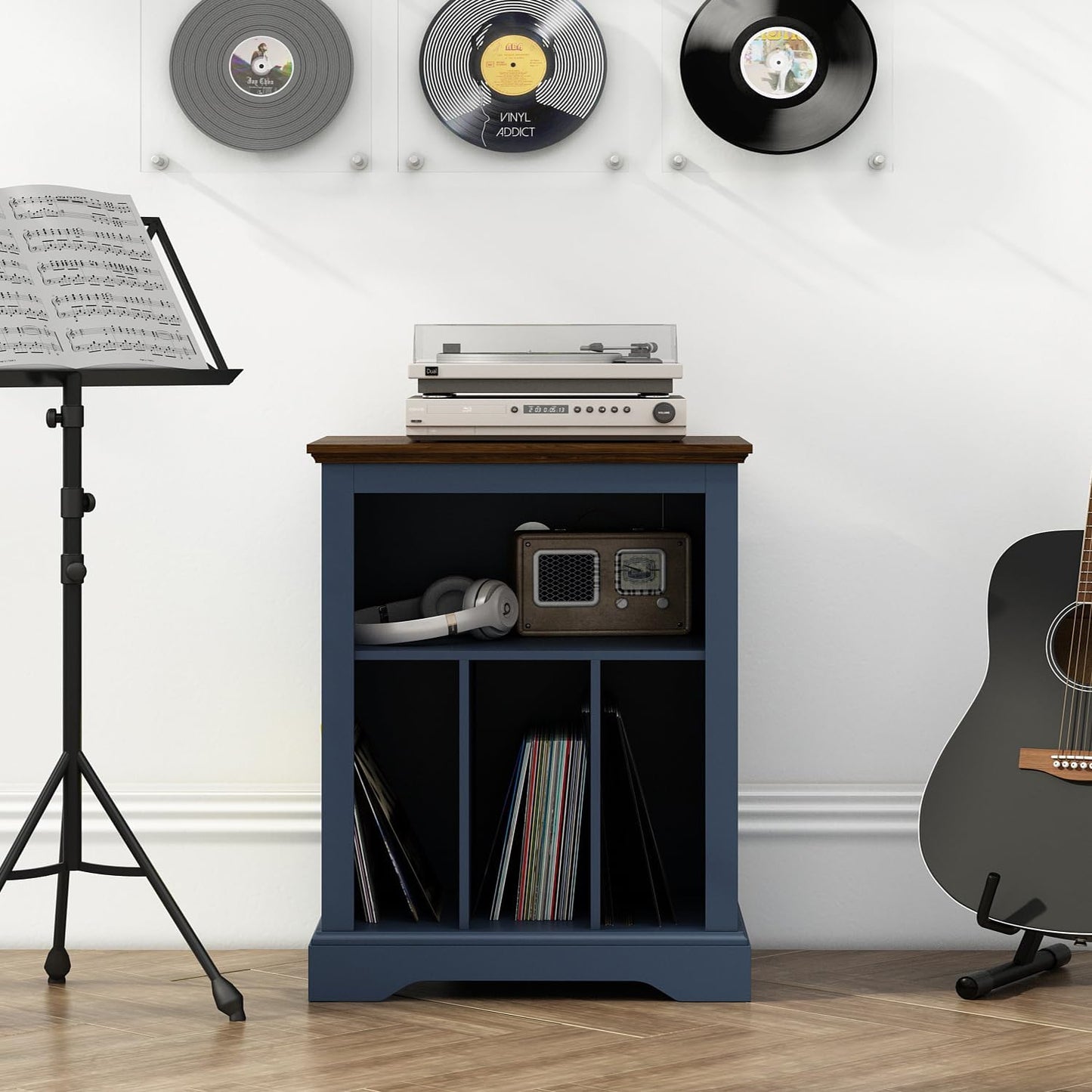 Record Player Stand with Vinyl Record Storage, Large Wood Turntable Stand Cabinet Dispaly Shelf for Living Room,Bedroom,Office,Blue