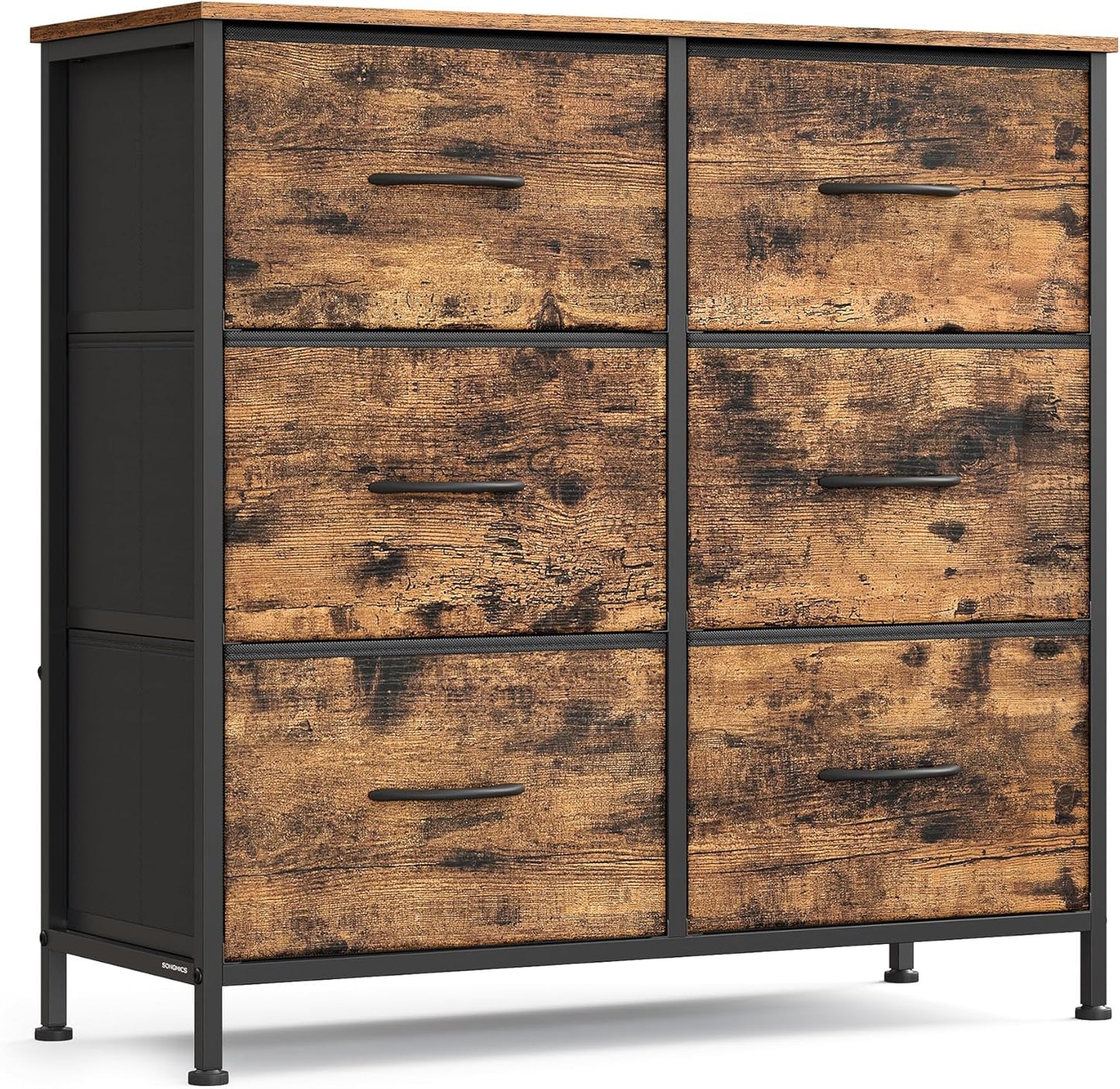 Dresser for Bedroom, Chest of Drawers, TV Stand, Steel, MDF, 5 Non-Woven Fabric Drawers, Storage Organizer Unit, Closet, Entryway, Ink Black and Ebony Black ULGS322B01S