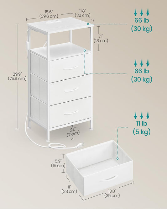 BELLAH Collection - Nightstand with Charging Station and App-Controlled Adjustable LED Lights, Bed Side Table, 3 Drawer and 1 Open Shelf, Bedroom, Cloud White and Snow White ULGS303WH01S
