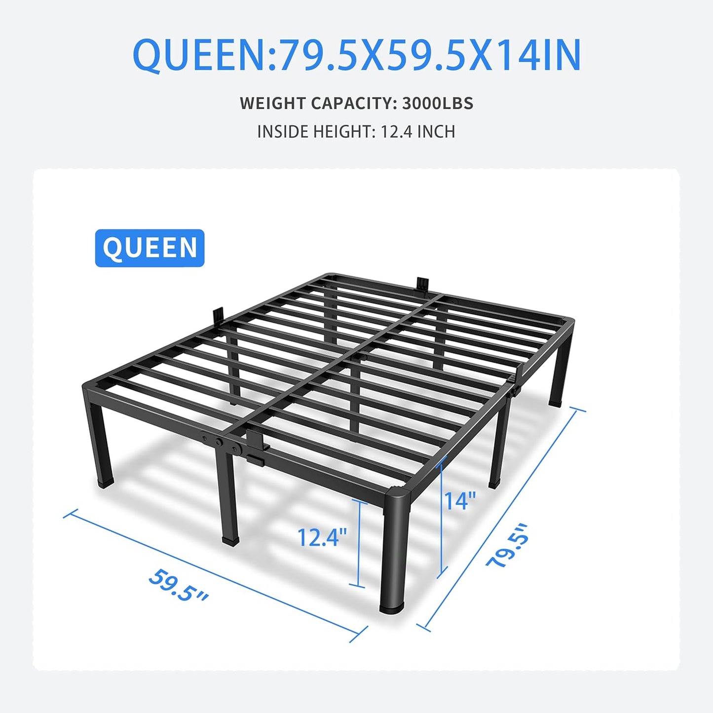 14 Inch Queen Metal Platform Bed Frame with round Corner Legs, 3000 LBS Heavy Duty Steel Slats Support, Noise Free, No Box Spring Needed, Easy Assembly