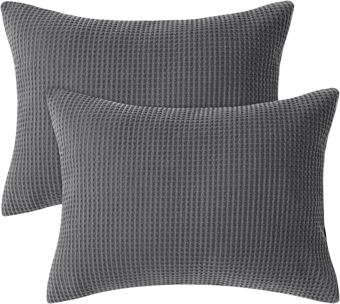 100% Cotton Waffle Pillow Shams King Size, 2 Pack 20" X 36" Soft Skin-Friendly and Breathable Pillowcases, No Filling, Aesthetic Woven Waffle Weave Pillow Covers for Bed, Charcoal Grey