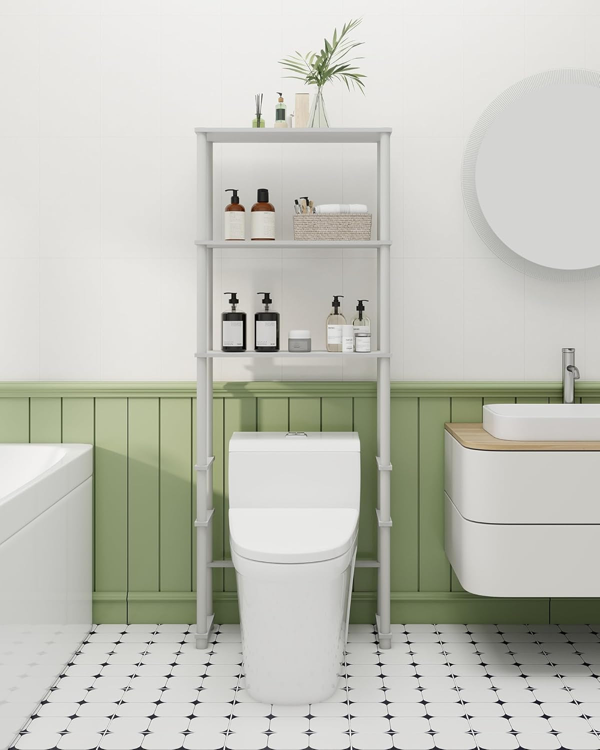 Over Toilet Rack, behind Toilet Storage for Bathroom Balcony Laundry, Grey/Black