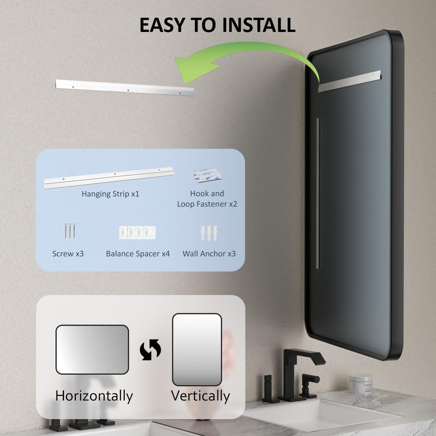 24×32 Silver Bathroom Mirror for over Sink - Rectangular Bathroom Mirrors with Tempered Glass & Aluminum Frame, for Restroom Vanity, Entryway, Bedroom, Horizontal/Vertical, Rounded Corners