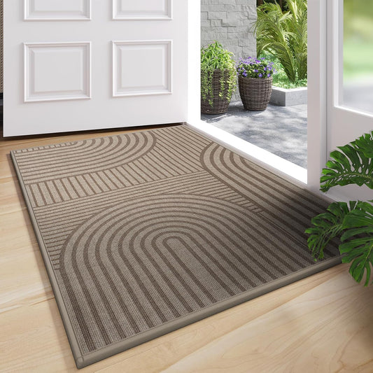 Front Door Mat 17''X30'', Absorbent Muddy Dirt Resist Washable Non Slip Low-Profile Indoor Doormat, Welcome Entryway Door Mats, Brown