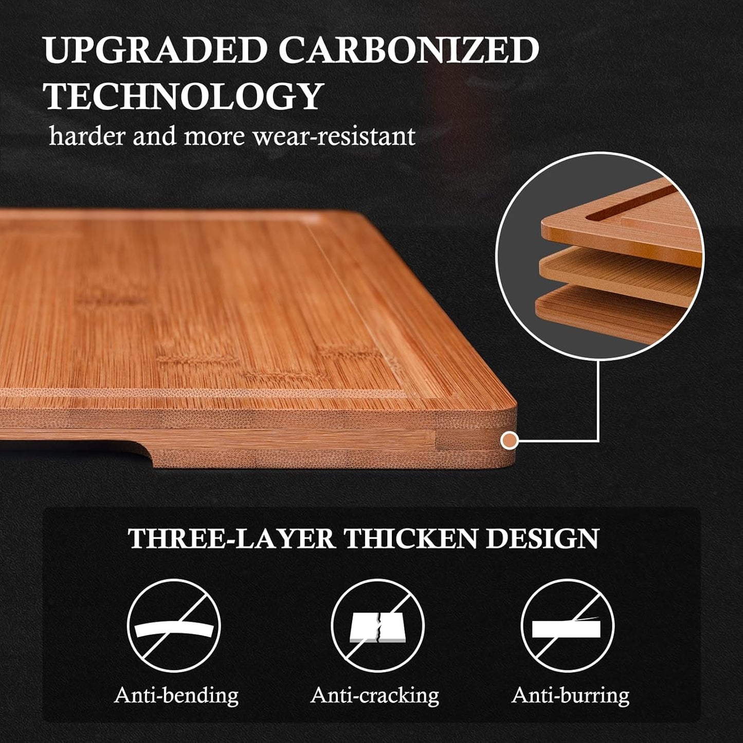 Bamboo Cutting Board Set, Wood Cutting Boards for Kitchen with Holder Wooden Chopping Board for Meal Prep & Serving, Brown