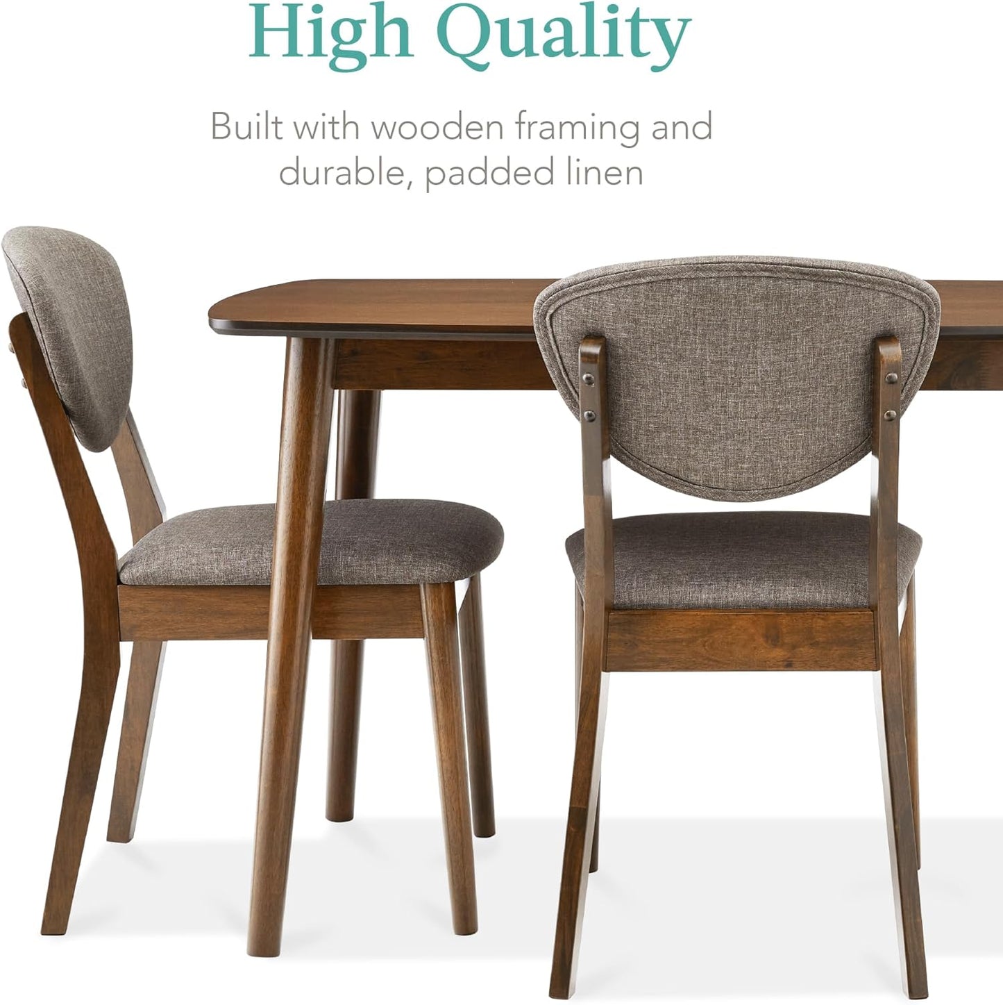 5-Piece Dining Set, Compact Mid-Century Modern Table & Chair Set for Home, Apartment W/ 4 Chairs, Padded Seats & Backrests, Wooden Frame - Walnut/Light Gray