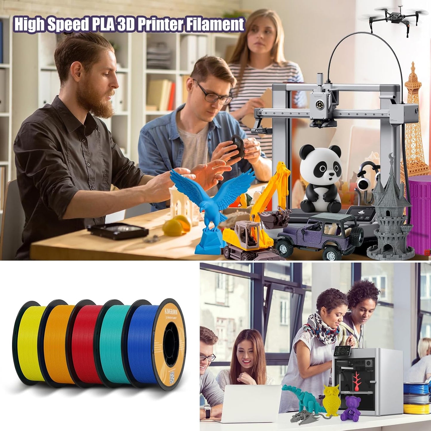 High Speed PLA 3D Printer Filament 1.75Mm, 3D Printer Rapid Filament for 30-600Mm/S Hyper Printing Filament, Dimensional Accuracy +/- 0.03 Mm, 1Kg Plastic Spool(2.2Lbs) (Black)