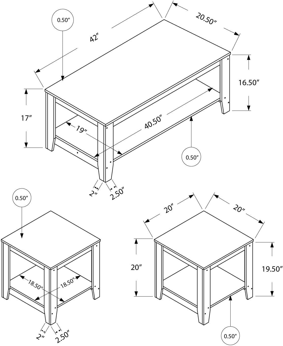 I 7914P Table Set, 3Pcs Set, Coffee, End, Side, Accent, Living Room, Laminate, Brown, Transitional