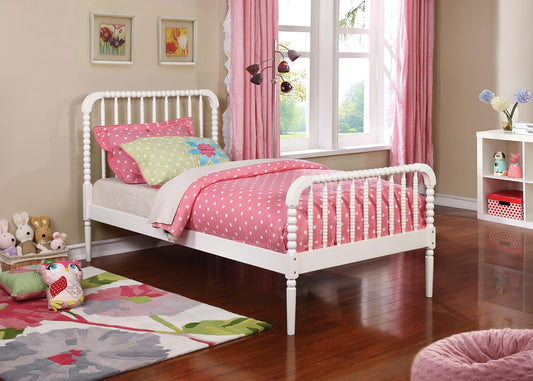 Home Furnishings Jones Country Farmhouse Wood Jenny Lind Bobbin Twin Size Open Frame Fully Slatted Platform Bed Framewhite 400415T