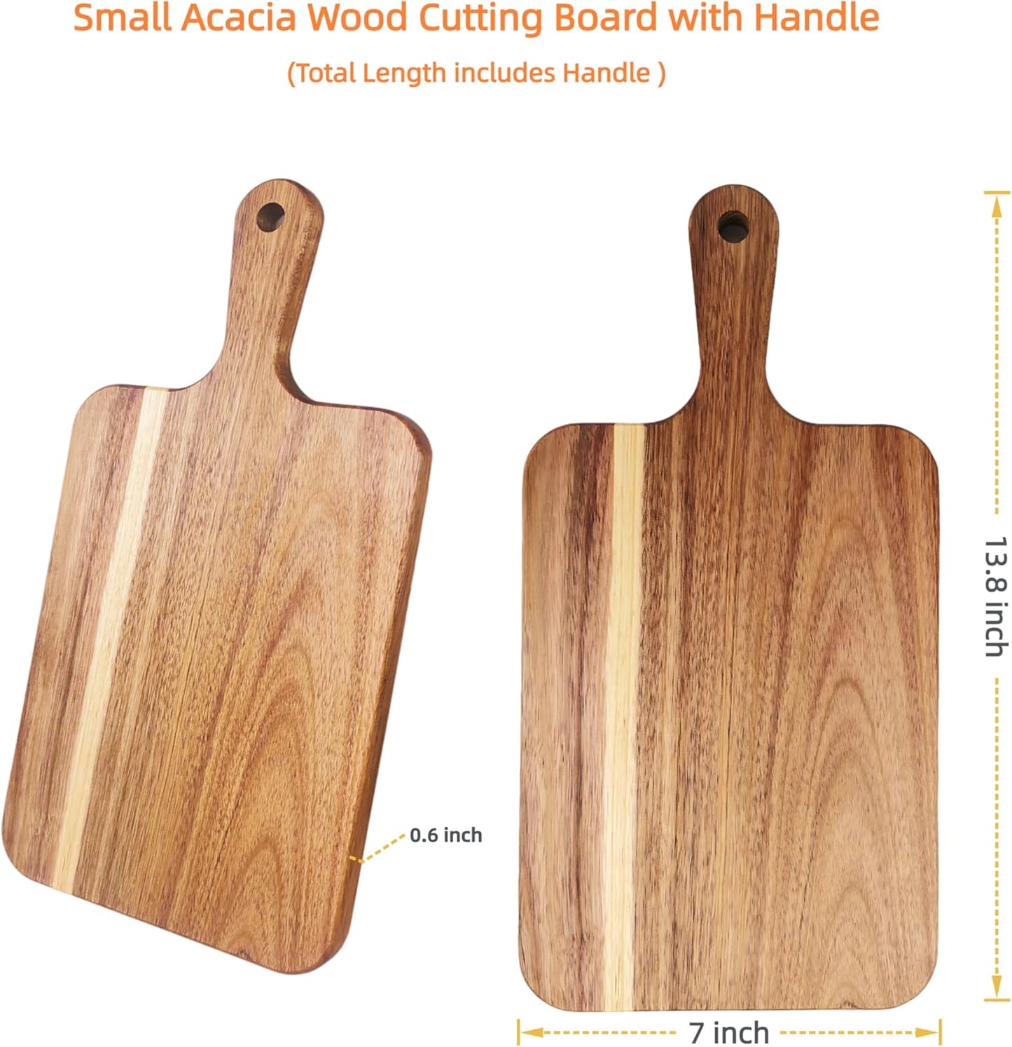 Acacia Wood Cutting Board with Handle, Wooden Cutting Boards, Chopping Board, Charcuterie Board, Serving Board for Cheese, Bread, Pizza, Vegetables & Fruits (1, 13.8"L X 7"W)