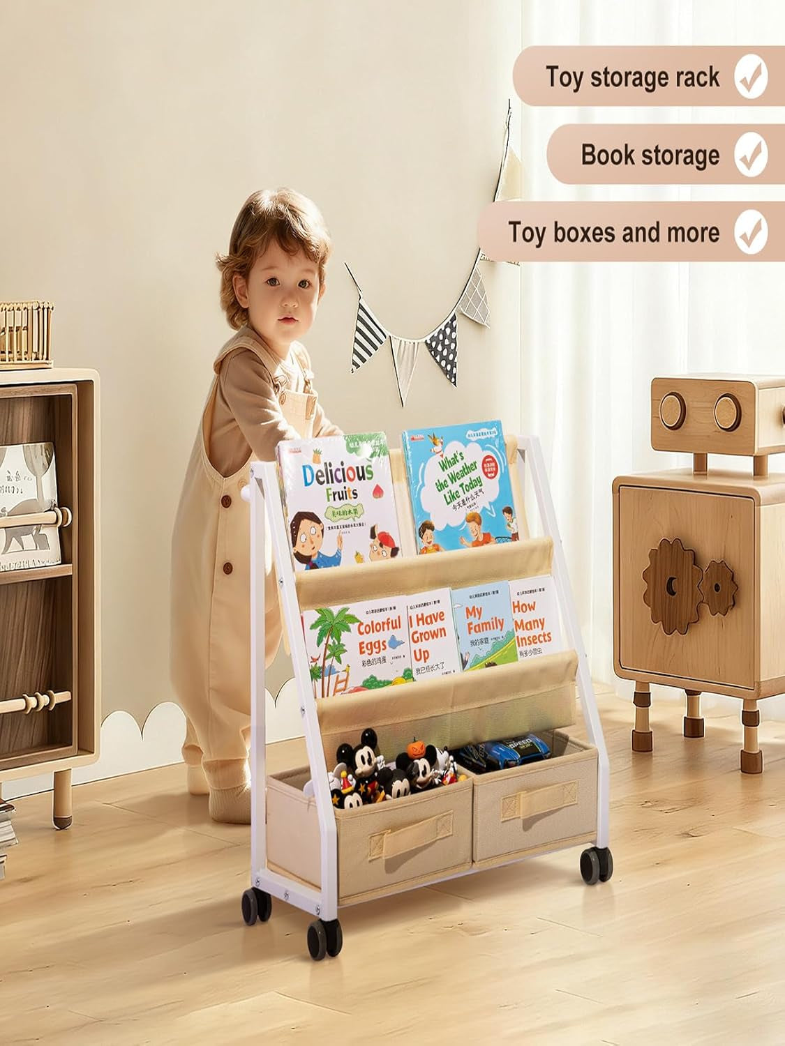 Kids Bookshelf Toy Storage - Children'S Book Shelf for Kids Rooms, Toddler Bookshelf Baby Bookcase for Nursery, Montessori Toy Organizer