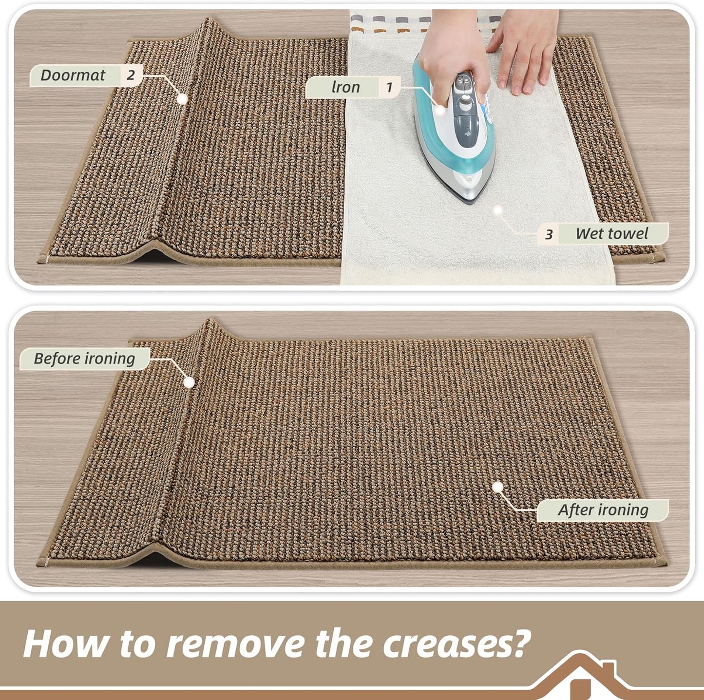 Beige non slip washable dirt trapper door mat, view 9