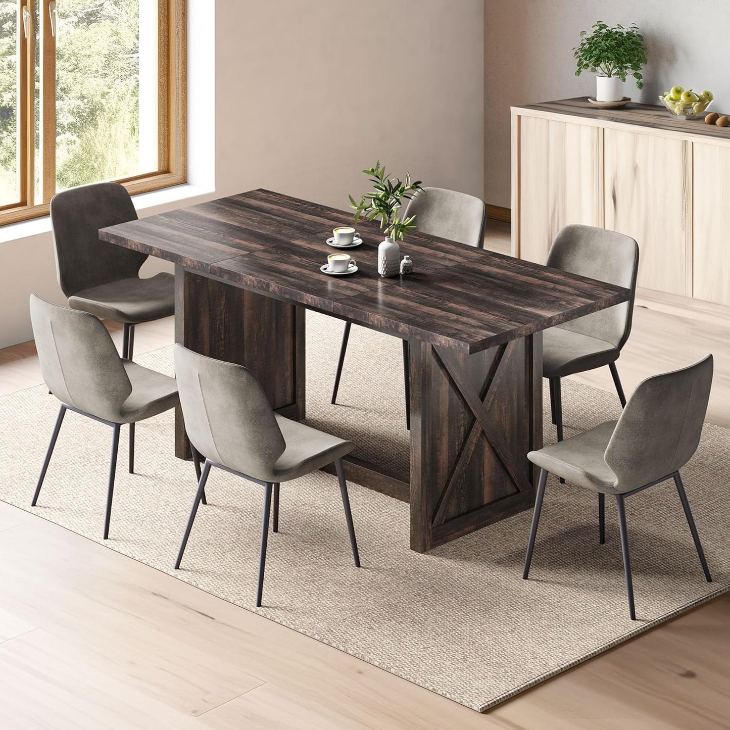 70.8" Large Farmhouse Dining Table for 6 to 8 People, Rustic Style Wood Dinner Table, Rectangular Dining Table for Kitchen, Dining Room & Living Room
